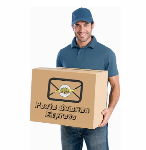 Reprezentare Poșta Română Express: curier cu un colet